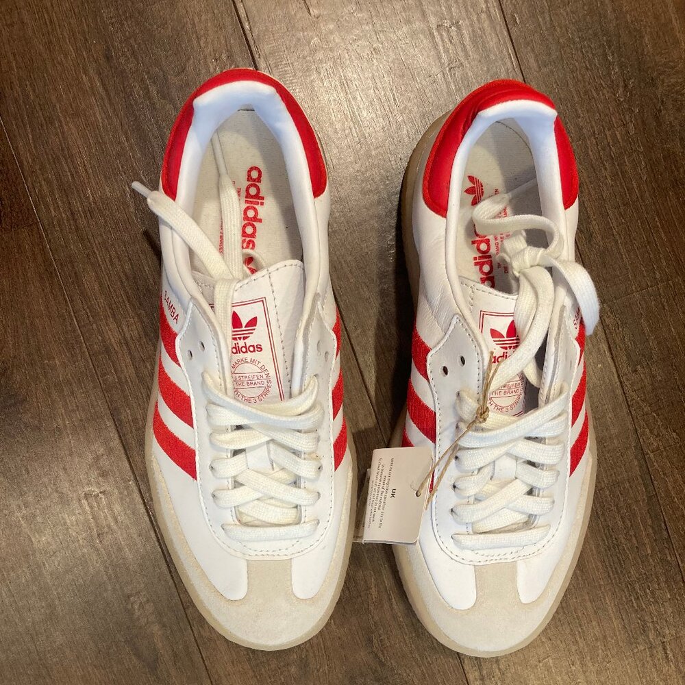 Addidas Sambae Women's Sneaker (White with Red Stripes)